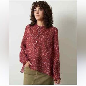 Isabel Marant Etoile Maria Burgundy Floral Blouse Semi Sheer Cotton size 6